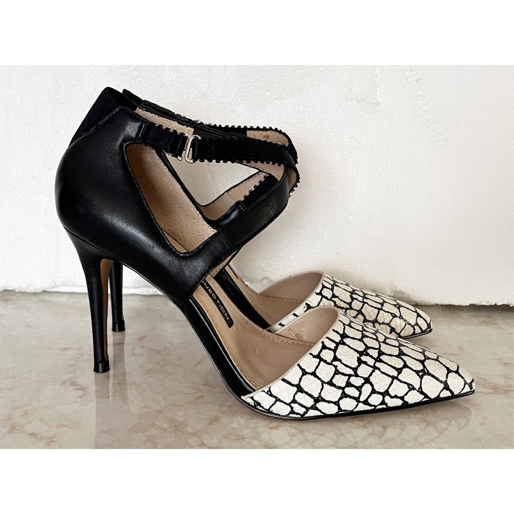 French Connection Elma Black and White Heels Size 36 NWT